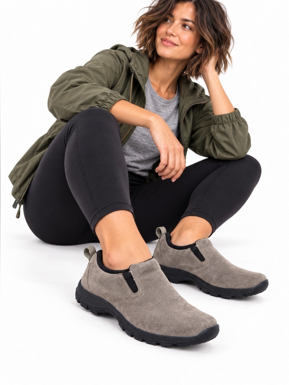 L.L.Bean Women’s 9 M Gray Suede Slip-On Shoes Vibram Arctic Grip Hiking
